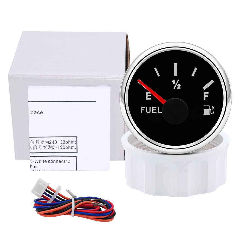 0-190ohm 2" 52mm Fuel Level Gauge with 8 Color Light Waterproof Oil Tank Level Meter Indicator for Car RV Boat Marine 12V24V