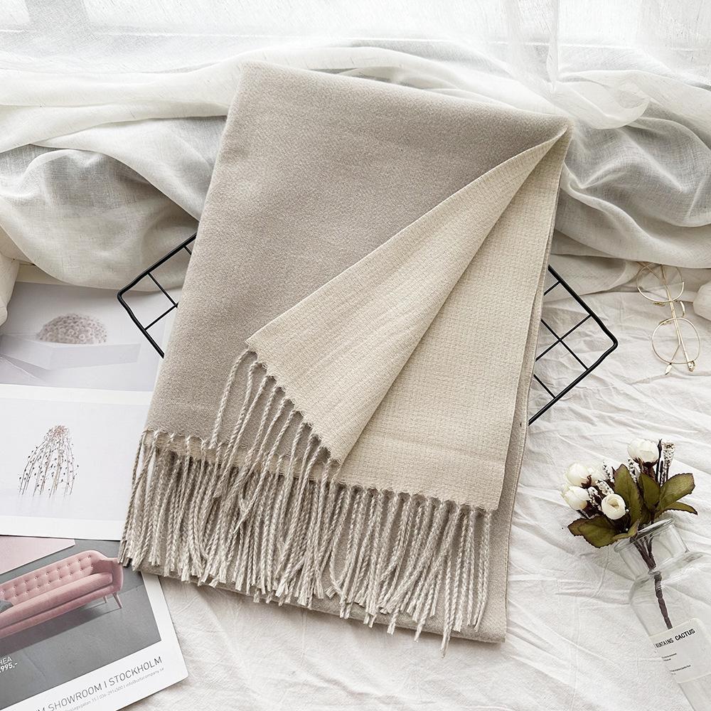 Thickened Solid Color Double sided Imitation Cashmere Scarf Autumn and Winter Atmosphere Women's High End Versatile Men's Scarf Warm Shawl