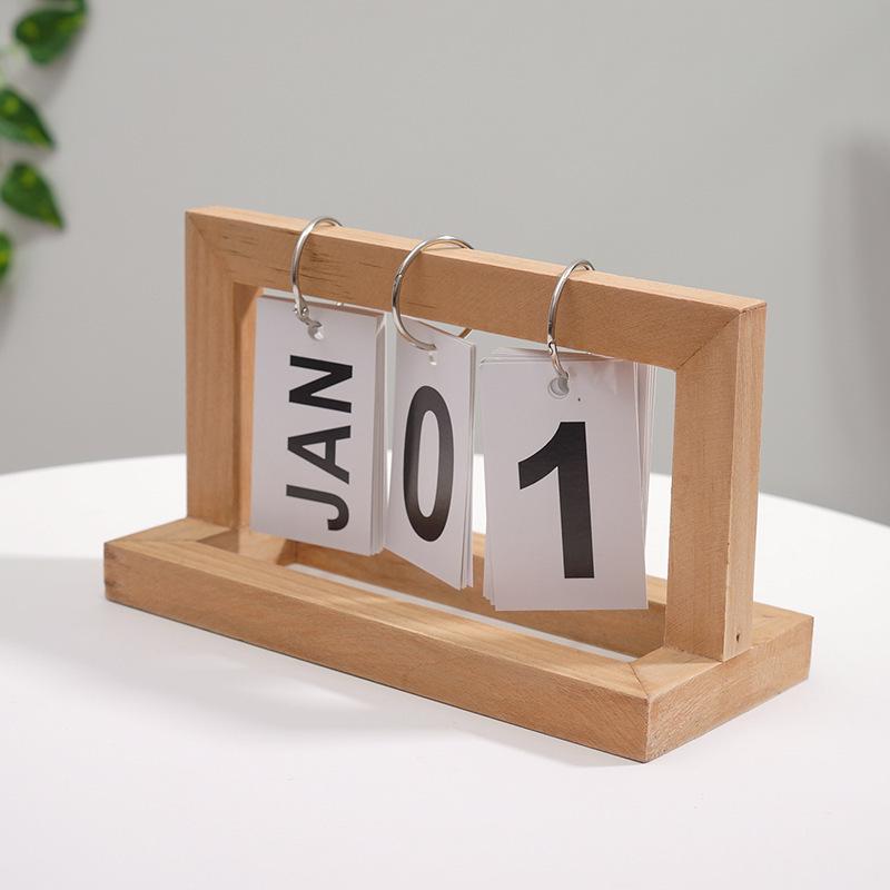 Creative Retro Wooden Flip Desk Calendar for Home or Office Decor