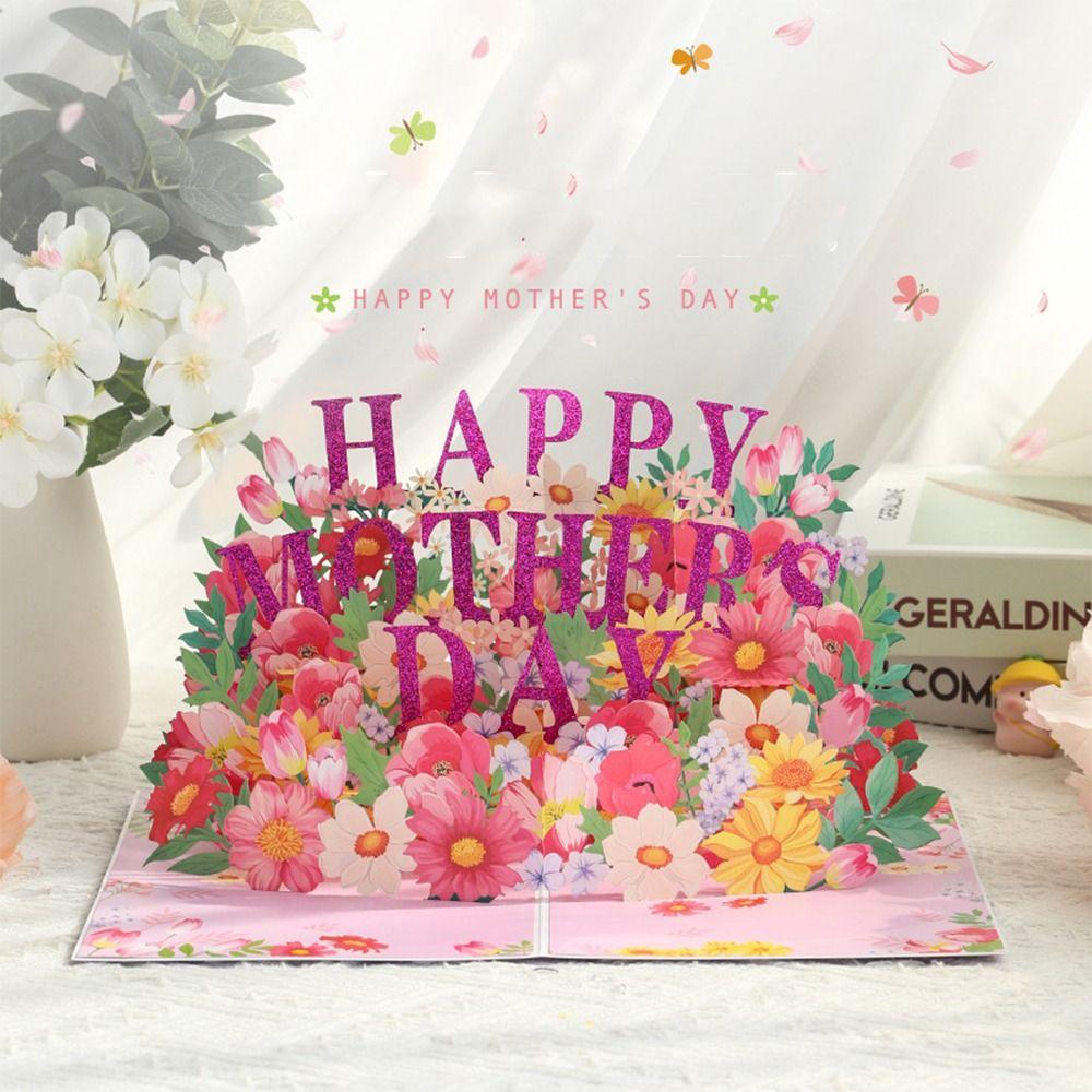 3D Pop UP Flower Greeting Cards Blessing Message Cards Mother's Day Greeting Card  For Mom Gift