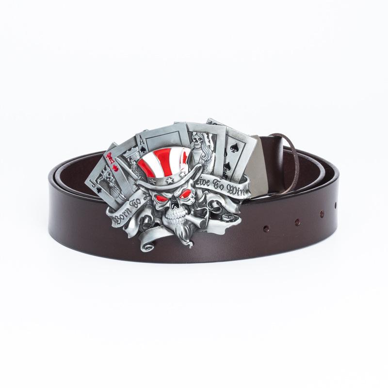 Lotte Jinsen Silver Alloy Poker Card Leather Belt Buckle - Youth Fashion 115cm