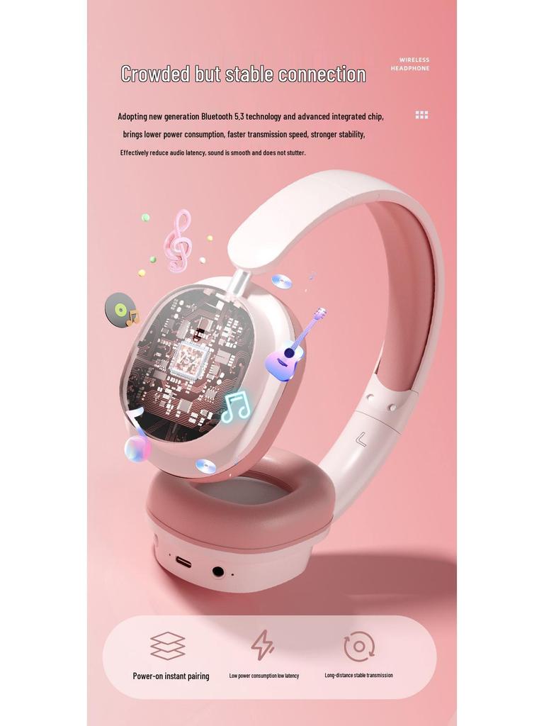 Trendy Over-Ear Wireless Bluetooth Headphones: Large Earcups, Noise-Canceling, Hi-Fi, E-Sports, Stylish and Portable Headset
