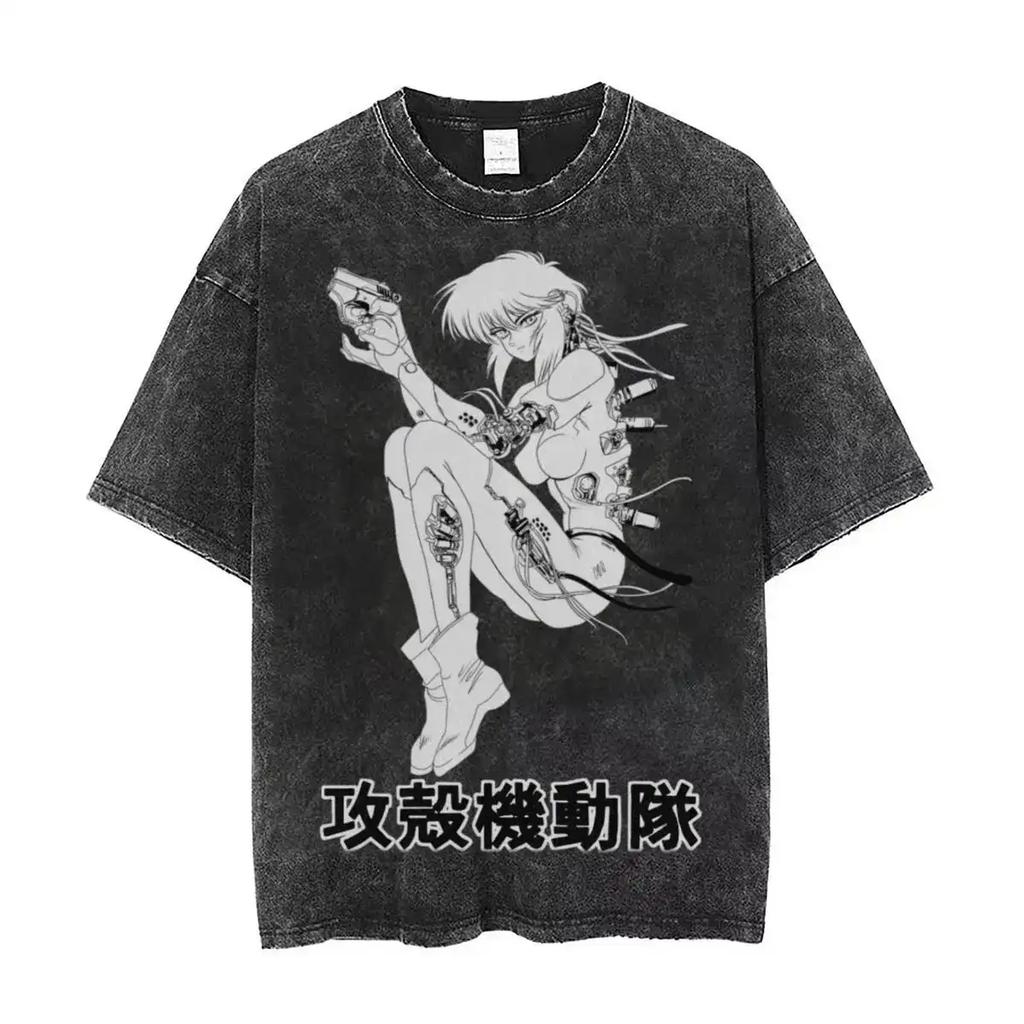 Ghost In The Shell Vintage Tee Ghost In The Shell Merch Anime Washed Vintage Loose Unisex High Quality Hot Product Oversized