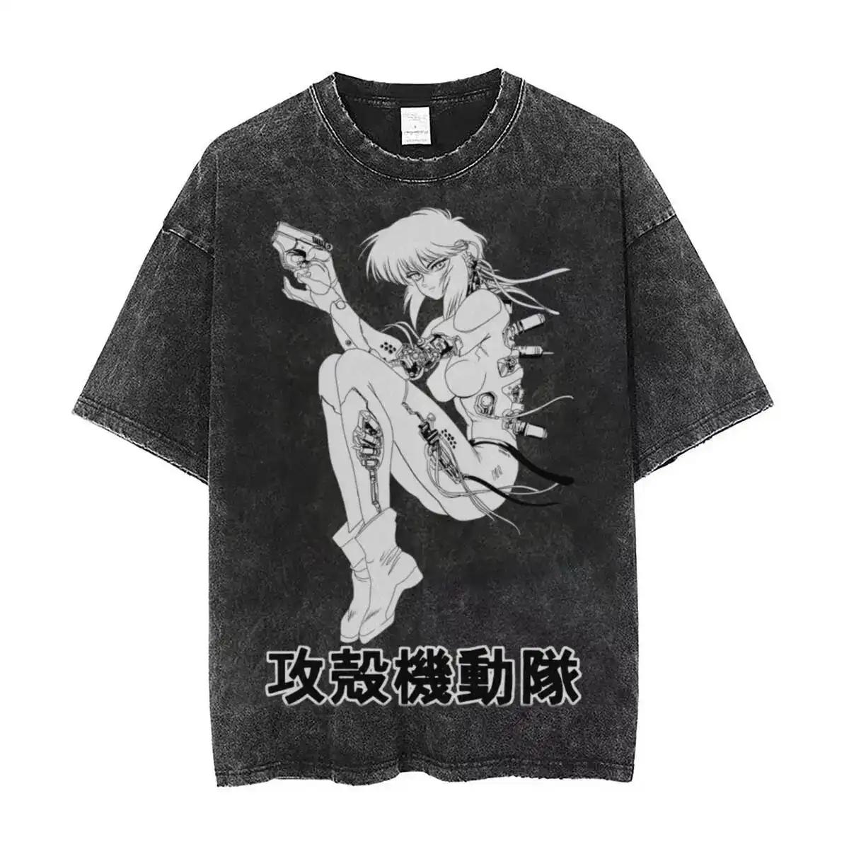 2026 Hot Sale Ghost in The Shell Vintage Tee Ghost in The Shell Merch Anime Washed Vintage Loose Unisex High Quality Hot Product Oversized L
