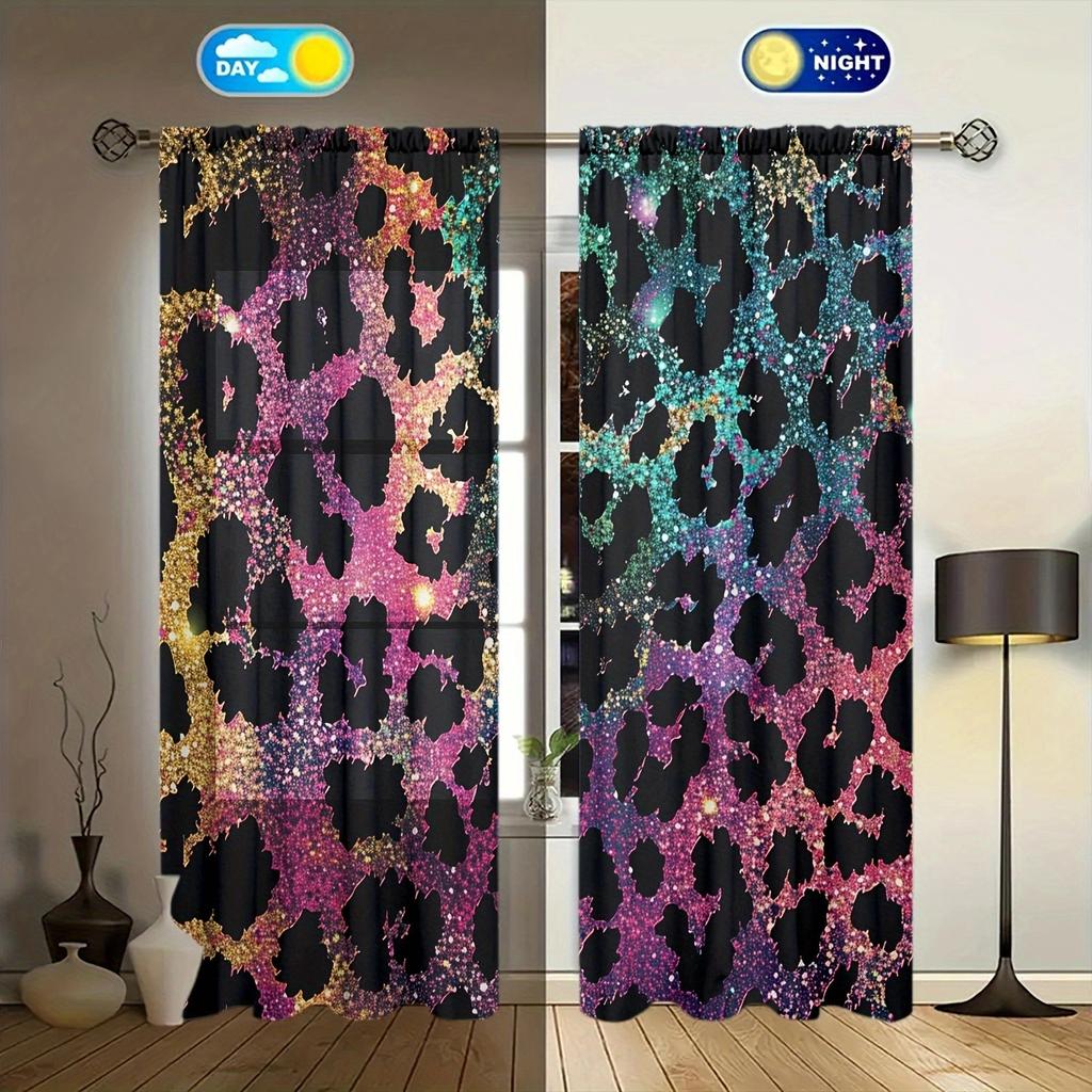 Colored Leopard Print Printed Curtain for Home Decor - Rod Pocket Window Treatment for Bedroom, Kitchen, Living Room