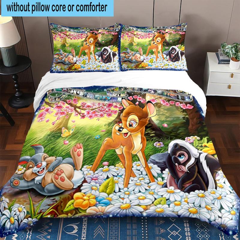 3PCS Classic cartoon Bam Deer 3pcs Bedding,Including 3PCS Duvet Cover And 2pcs Pillowcases Perfect for Christmas,Ideal for Bedroom, Dormitory
