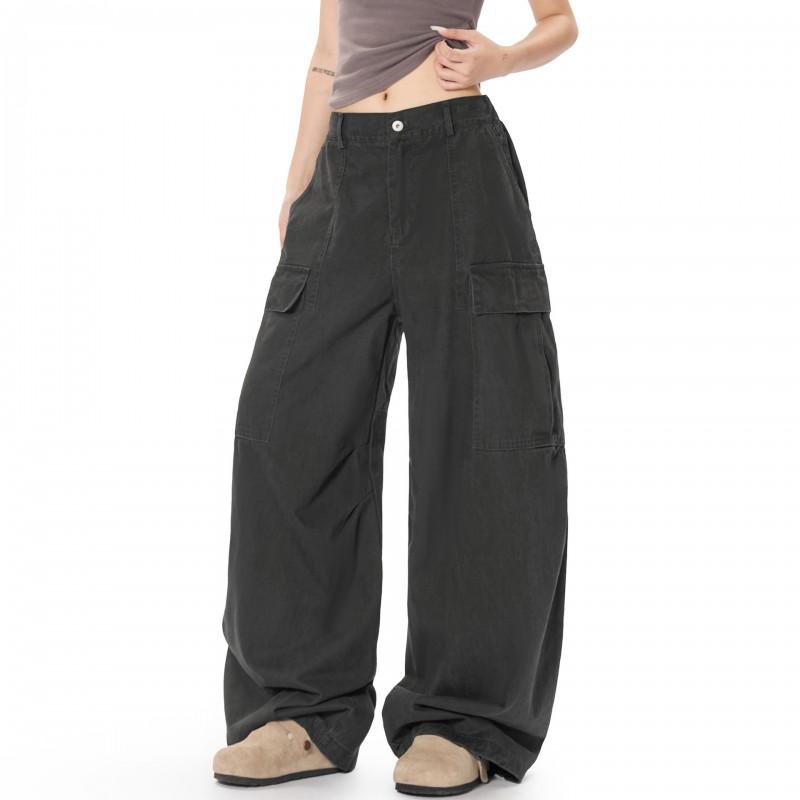 Unisex Loose Fit Cargo Pants Wide Leg Straight Cut Cotton Trousers Daily Wear