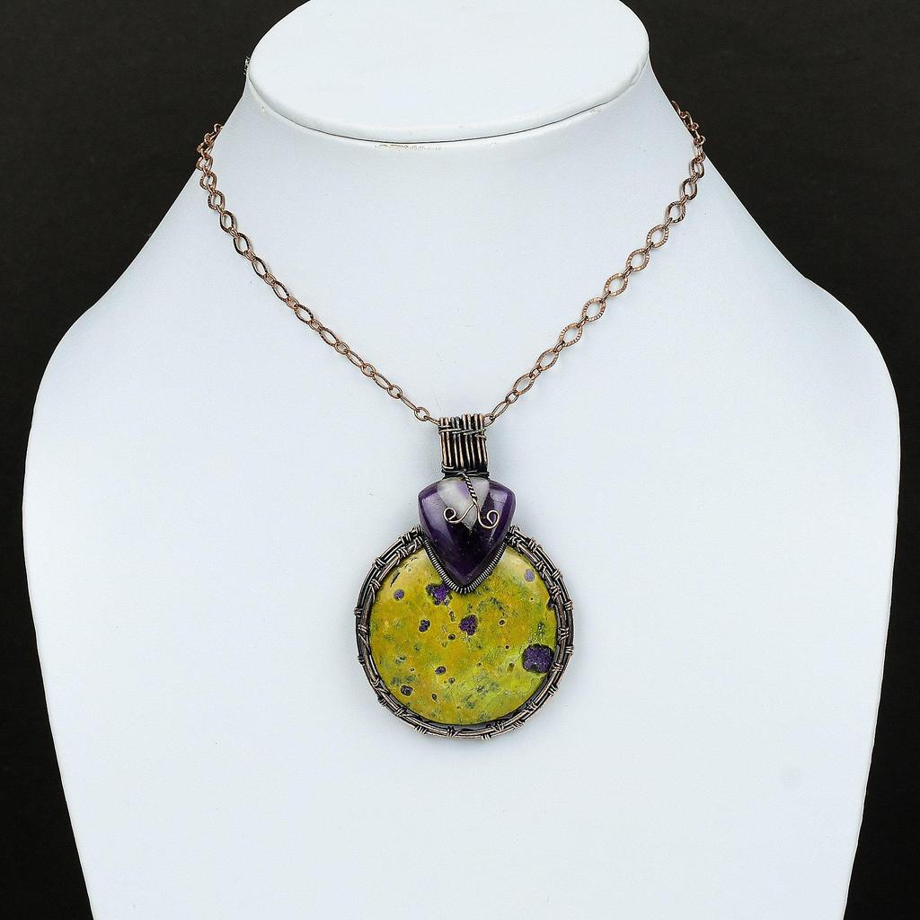 Stichtite Pendant Copper Wire Wrapped Pendant Handmade Jewelry Dainty Gemstone Pendant Chevron Amethyst Copper Wire Jewelry Wrapping Pendant