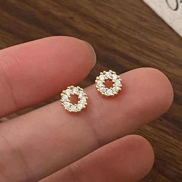 PONYKISS  Sterling Silver Mini 14K Gold Zircon Hollow Round Stud Earring for Women Trendy Fine  Minimalist Accessories