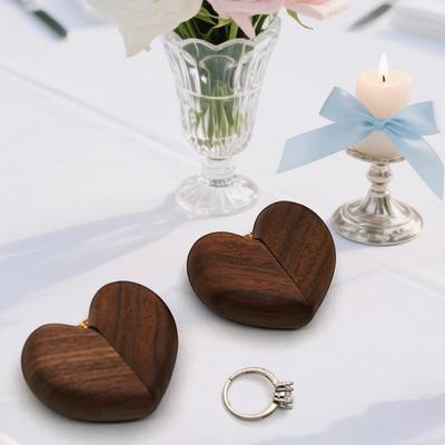 Heart-shaped Ring Box Compact Size Portable Wedding Ring Holder Jewelry Style Wooden Proposal Organizer