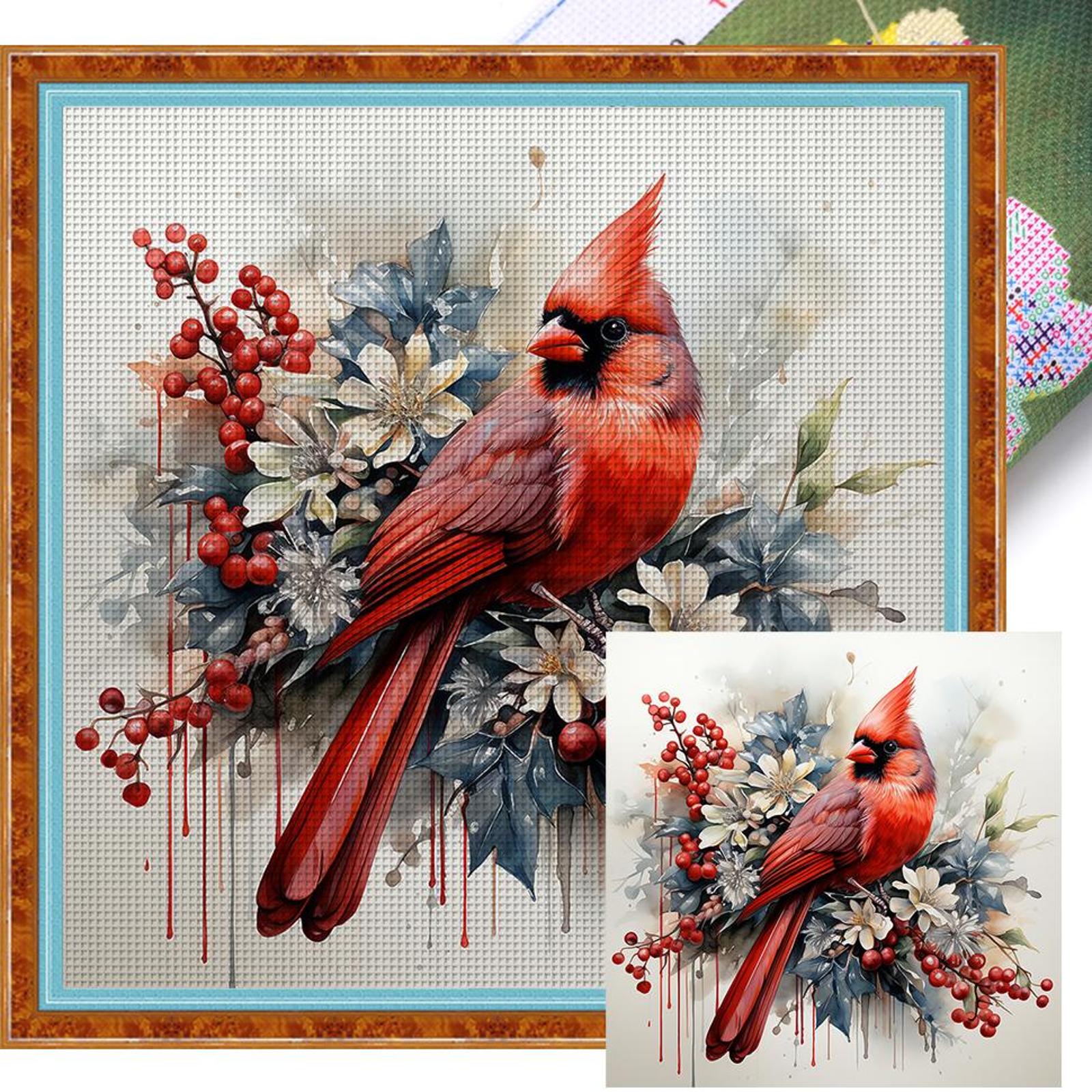 

Full Embroidery cotton Thread 11CT Printed Cardinals Cross Stitch 40x40cm