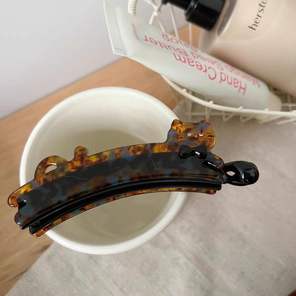 Korean-style Cat-shaped Acetate Hair Clip for Women, Back-of-the-head Vertical Clip, Ponytail Hairpin, High-end Look Banana Clip
