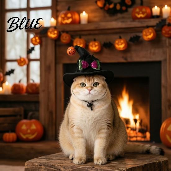 Pet Photo Prop Hat Halloween Cat Wizard Hat Bent Pointed with Pumpkin Bell Accessories Sequined Bow Festive for Cats Small Dogs