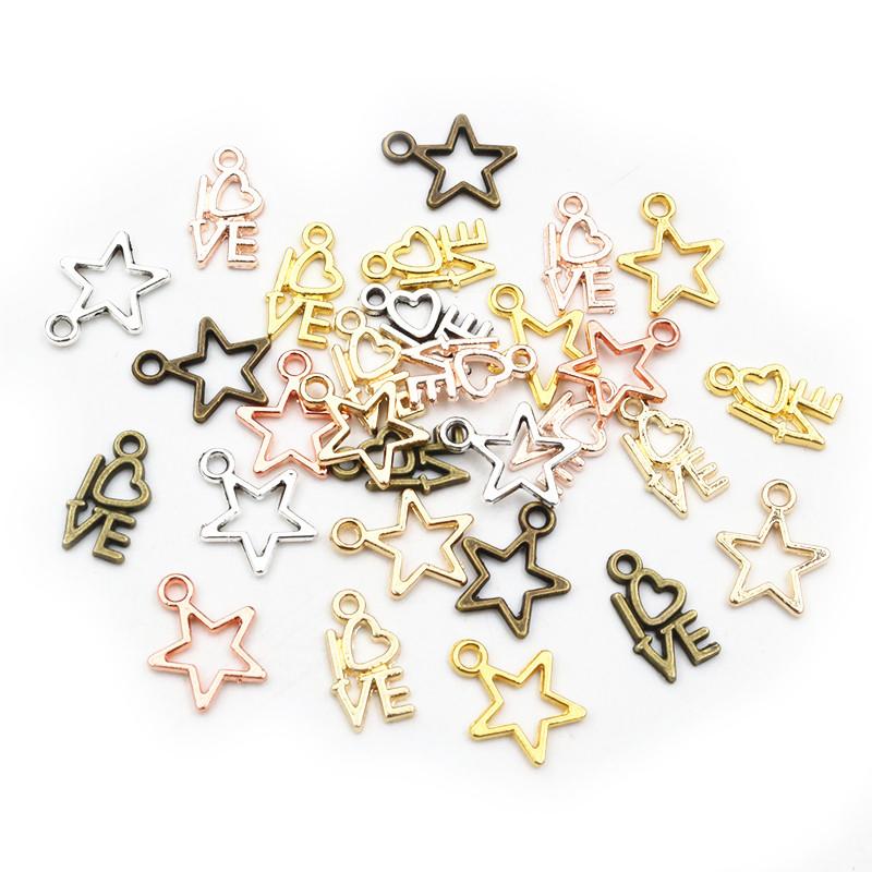 100pcs Charms Star Heart Pendants Antique Pendant fit,Vintage Tibetan Bronze Gold Silver color,DIY For Bracelet Necklace