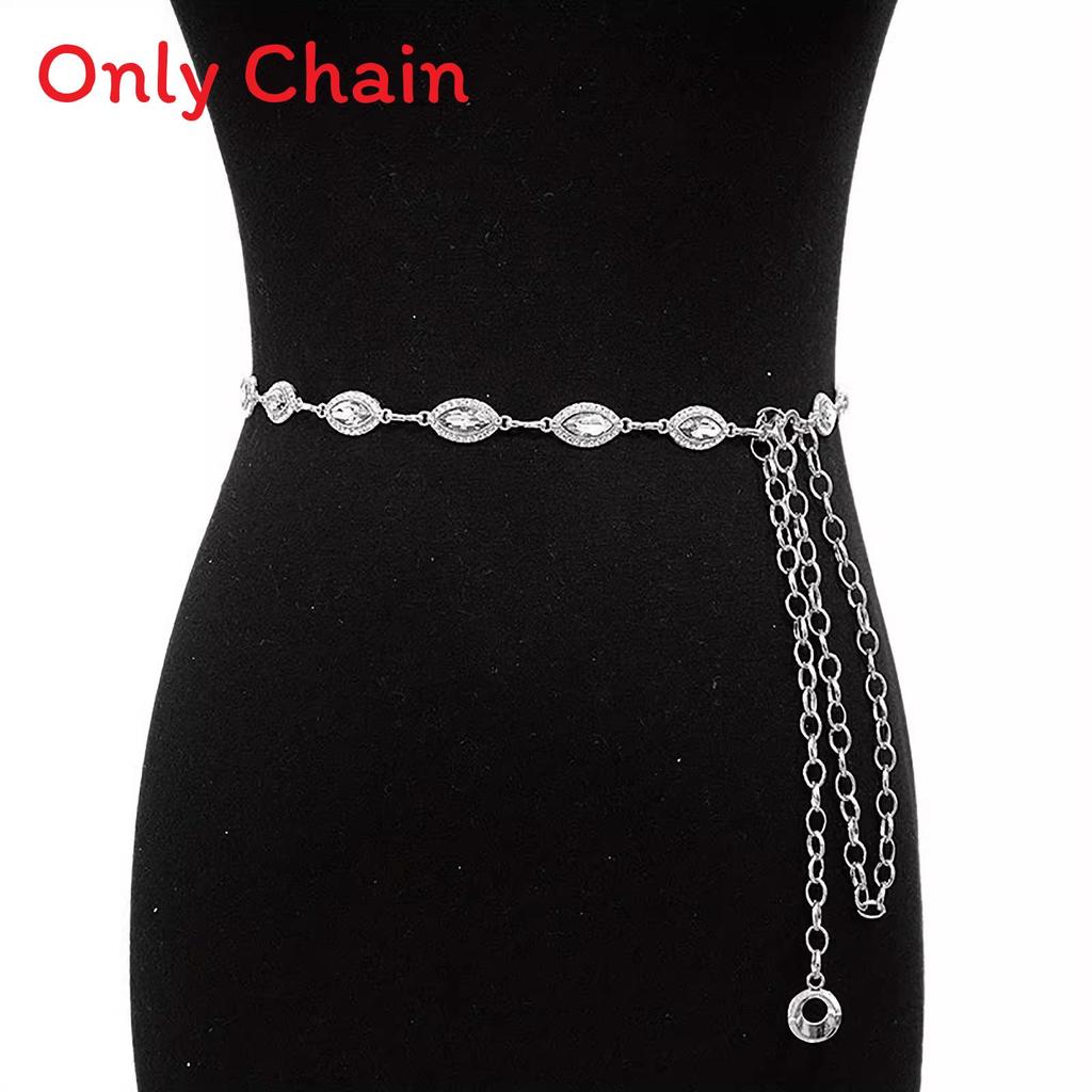 Elegant Crystal Green Gem Girl Waist Chain With Gold Metal Chain For Dress Accessory