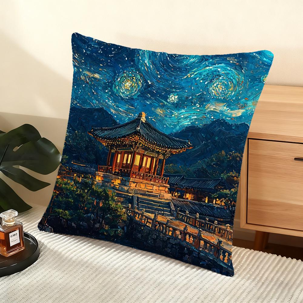 Korea Foguo Temple Cushion Cover Soft Short Plush Pillow Cover Smooth Cozy Texture Aesthetic Cushion Case Home Decor