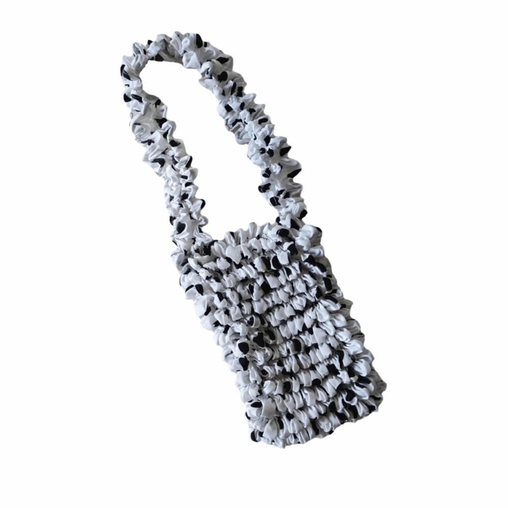 

Large Capacity Bubble Crossbody Bag Soft Polyester Woven Material Polka Dot Shopping Bag Black Polka Dot Reusable Design белый