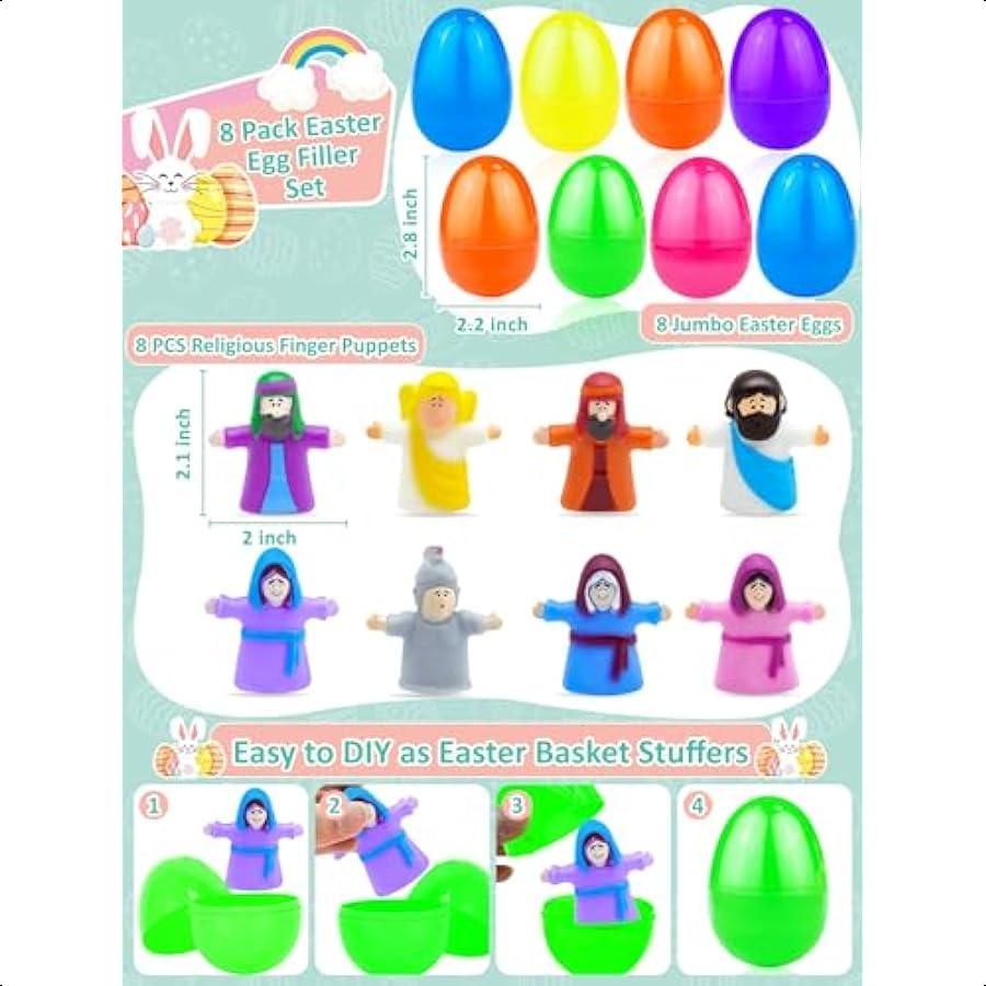 

Набор из 8 пасхальных яиц с религиозными пальчиковыми куклами, фигурками маленького Иисуса, игрушками для наполнения корзины, основными рождественскими библейскими игрушками, Крисом United States