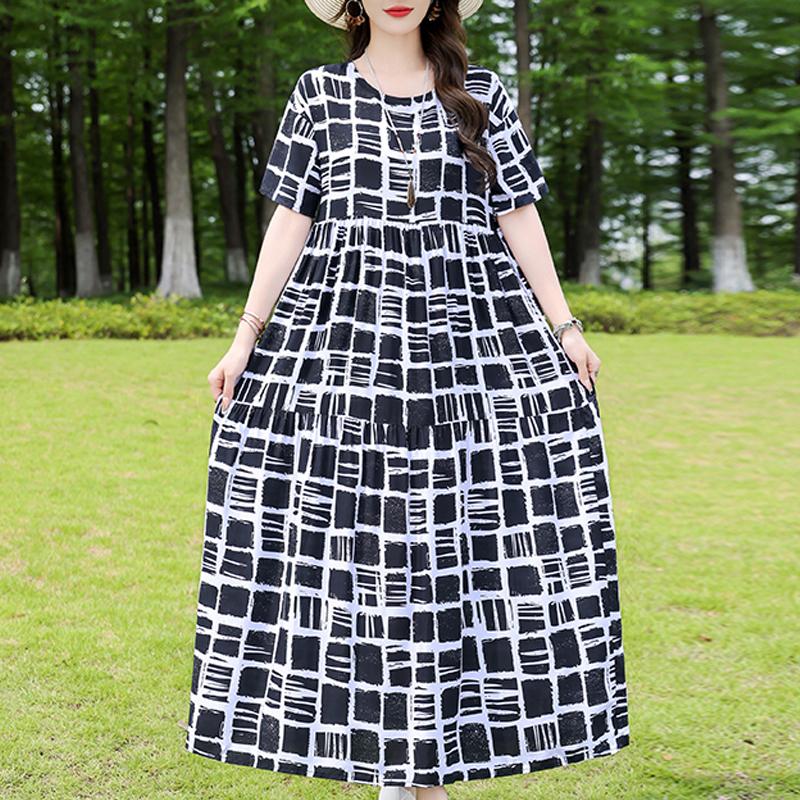 Elegantes Sommerkleid für Damen, Vintage-Kleidung, Übergröße, lässig, kurzärmelig, lange Kleider