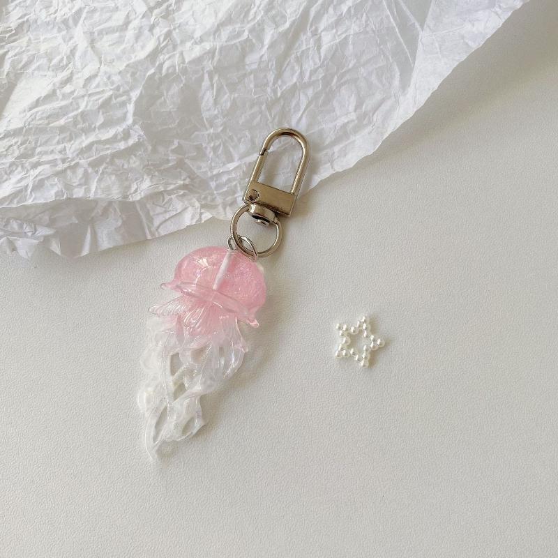 Creative Jelly Color Jellyfish Charm Keychain Y2K Beaded Pendant Phone Chain Car Hanging Decoration Bag Pendants Ornament Gifts