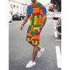 Herren Sommer Freizeit Sportanzug, 3D-bedrucktes Rundhals-T-Shirt und Shorts, Mikroelastischer Strickstoff