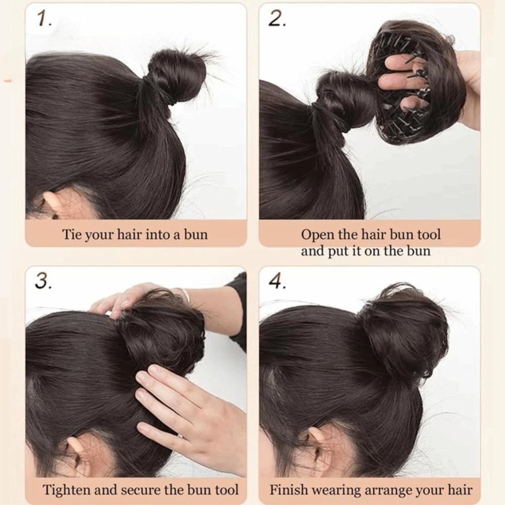Synthetic Hair Clip in Hair Bun Straight Texture Messy Hair Bun Extensions Circle Elastic Clips Mini Bird's Nest Shaped Bun