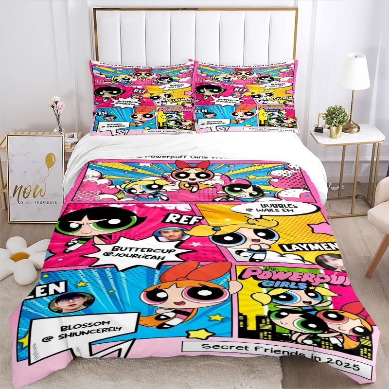 Powerpuff Girls Mashup Print 3Pcs Bedding Setduvet Cover With 2 Bedropillowcase Home Birthday Gift