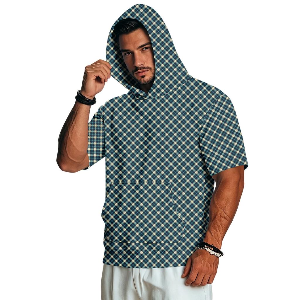Men's Lightweight Retro Camouflage Print Hooded Short Sleeve Sweatshirt for Casual Daily Wear