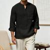 Chemise en Coton et Lin pour Homme à Manches Longues et Col Mao avec Poche sur la Poitrine Couleur Unie Chemise Décontractée de Vacances pour Voyage Été Plage Vacances Usage Quotidien