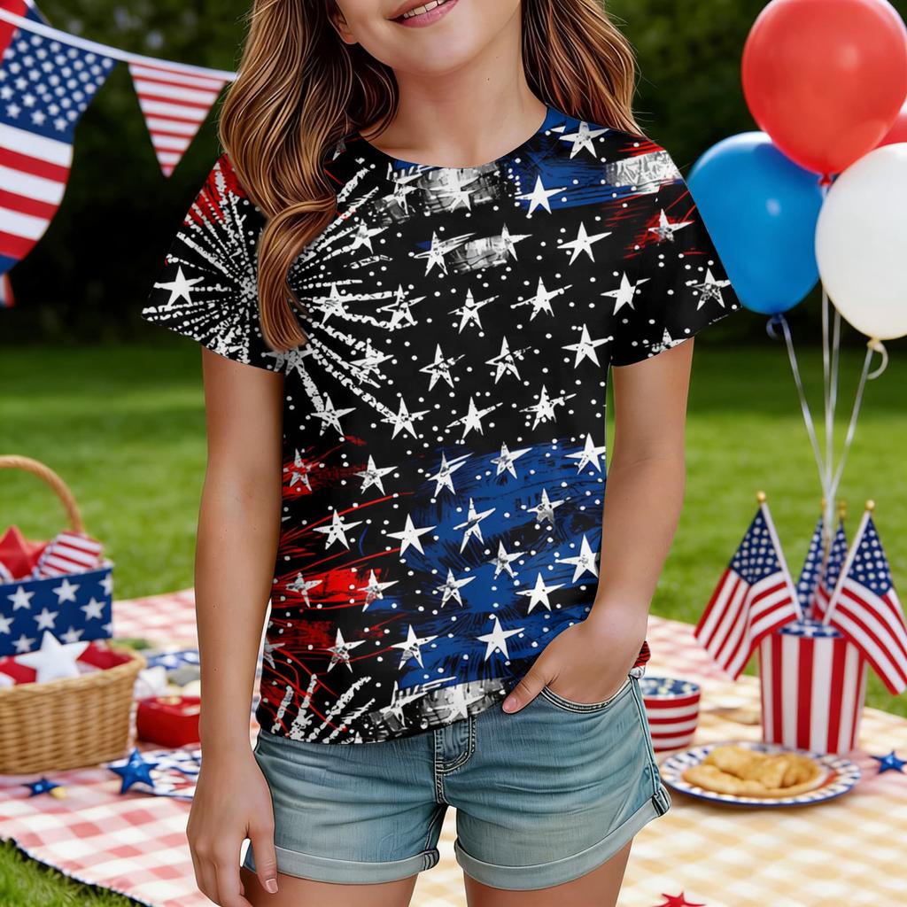 Kids Independence Day Print Round Neck Short Sleeve Casual T-shirt