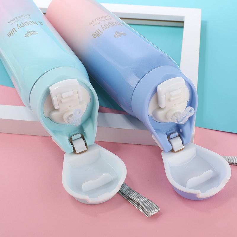 Stainless Steel 480ML Insulated Thermals Milk&Coffee Cup Thermos Straw Water Bottle Gradient Sports Vacuum Flas