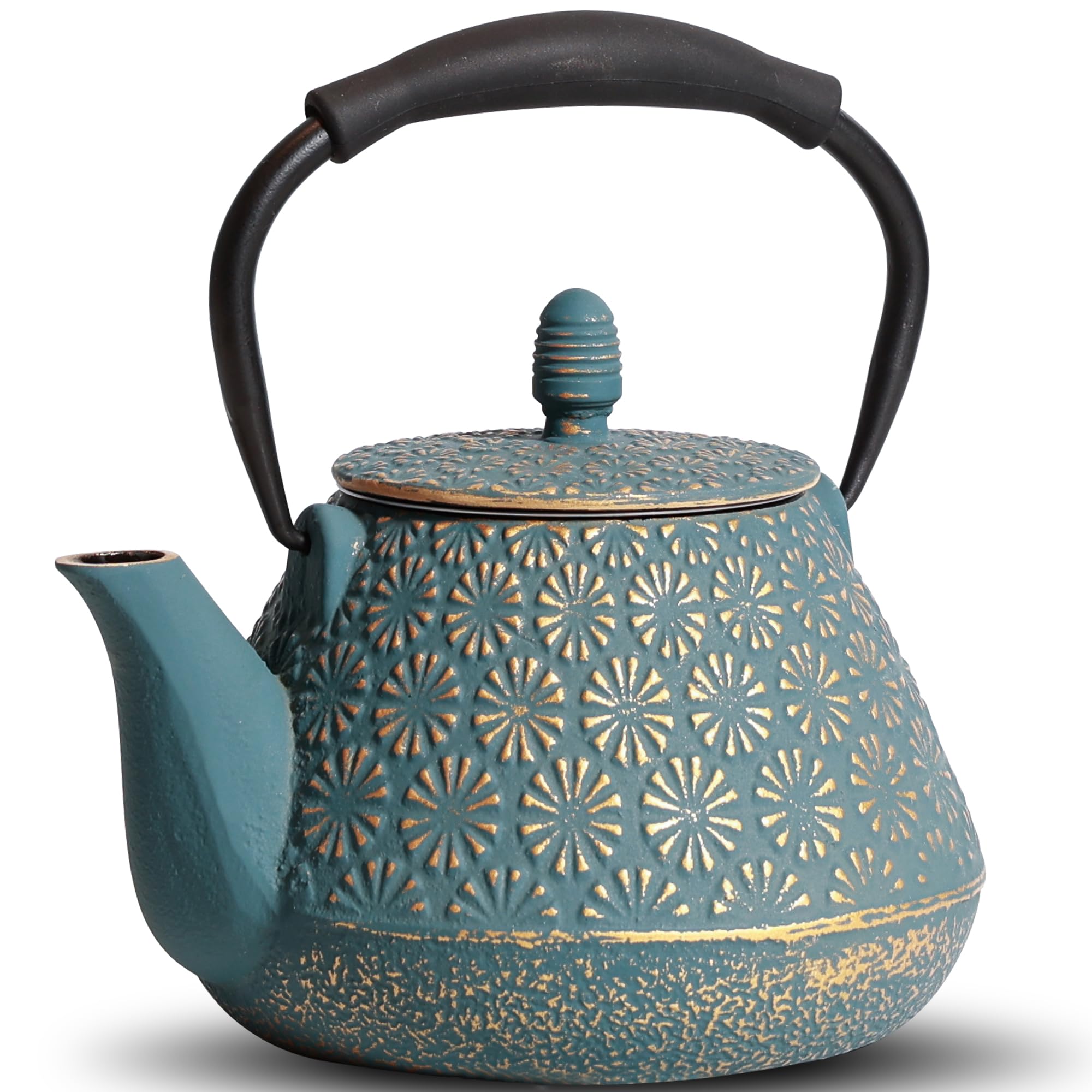 Ironware, Baked Finish, Traditional Cherry Blossom Pattern Teapot, 950ml Large Capacity Teapot, with Filter, Ceramic Coated Interior, Heat-Resistant S