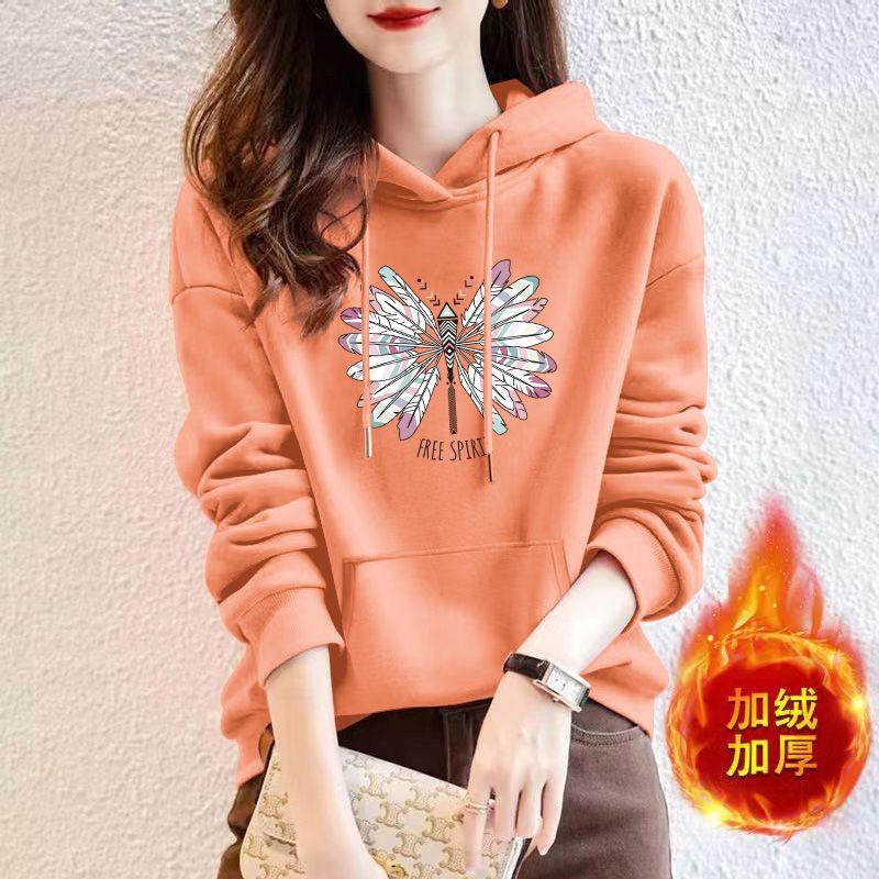 Hooded Sweatshirt Women's New Korean Loose Autumn Winter Casual All-match Velvet Bottoming Shirt Top Jacket