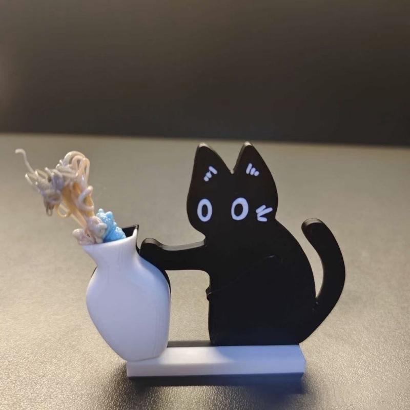 Magnetic Kitten Whiskers Holder: Cat Bottle Magnet & Flower Ornament