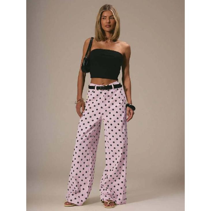 2026 New Women s Polka Dot Loose Casual Mid-Waist Non-Stretch Denim Pants S розовый