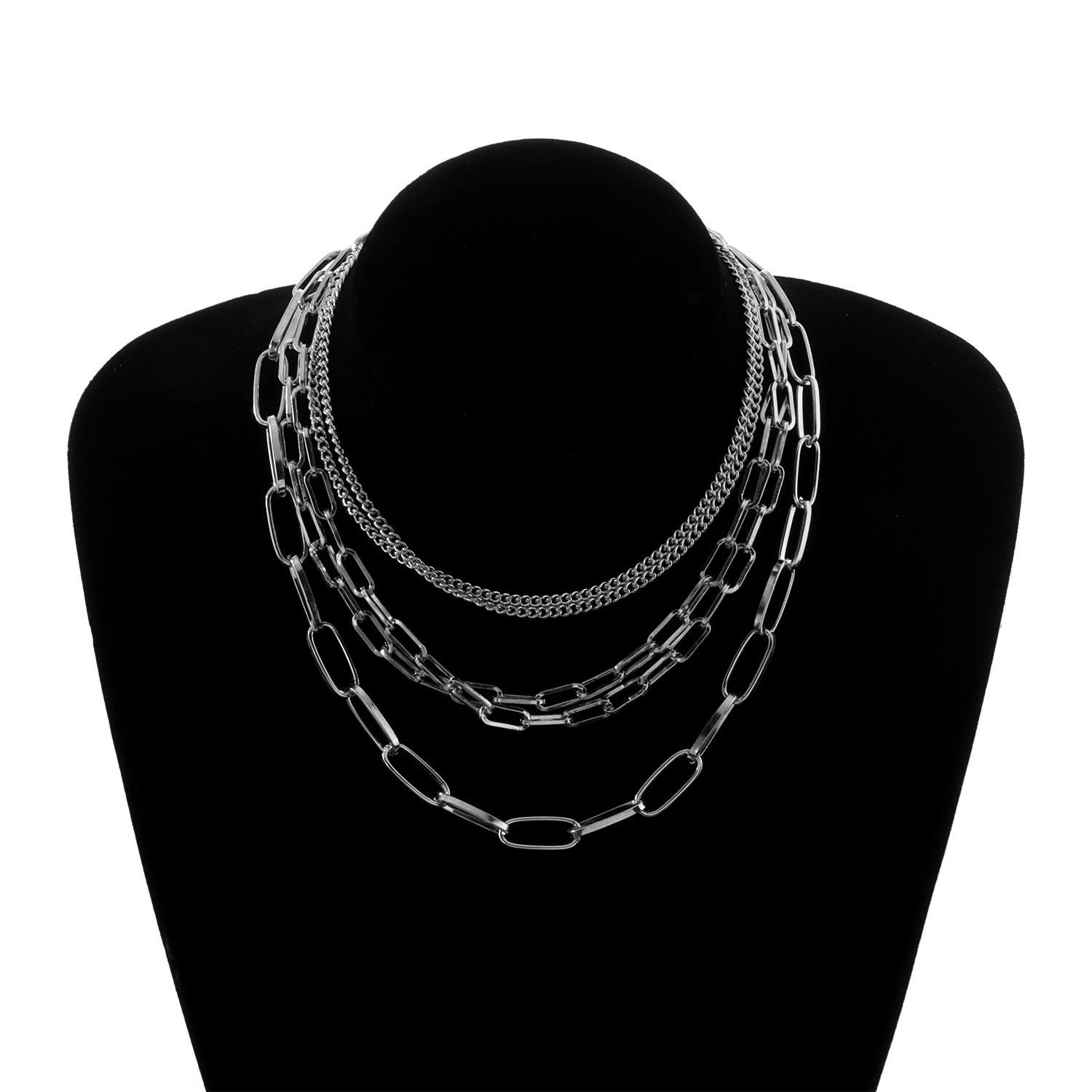 

Europe, America, fashionable geometric multi-layer square chain necklace women, retro hot-selling versatile sweater necklace