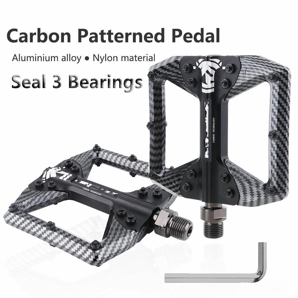 Bicycle Pedal Aluminum Nylon Carbon Fiber Finish 3-Bearing Single-Side 14 Anti-Slip Pins Enhanced Grip for MTB and Road Bikes