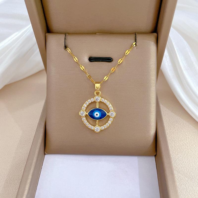 Round Eyes Light Luxury Temperament Gorgeous Full Diamond Necklace Female Versatile Collarbone Chain Titanium Steel Chain
