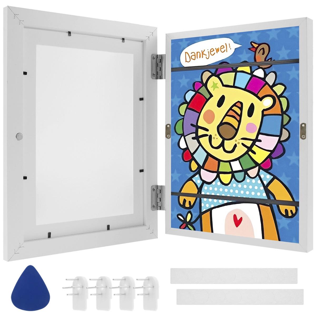 

1/2Pcs Kids Art Frame Set A4 Front Opening Photo Frames Wooden Child Artwork Display Frame for Crafts Drawing 3D Artwork білий