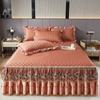 3pcs Bedroom Set High-End Crystal Velvet Bed Skirt Three-Piece Set with Thick Lace Trim, Korean Princess Style Warm and Non-Slip Mattress Cover