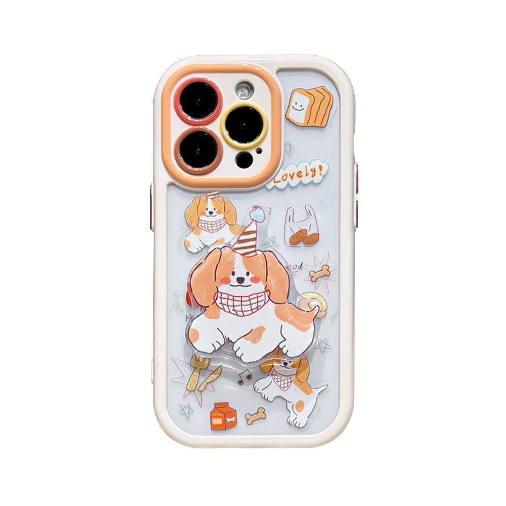 Applicable Apple 16Promax Mobile Phone Case Puppy Holder iPhone15 Cream Case 17 Protective Case Ins Cartoon