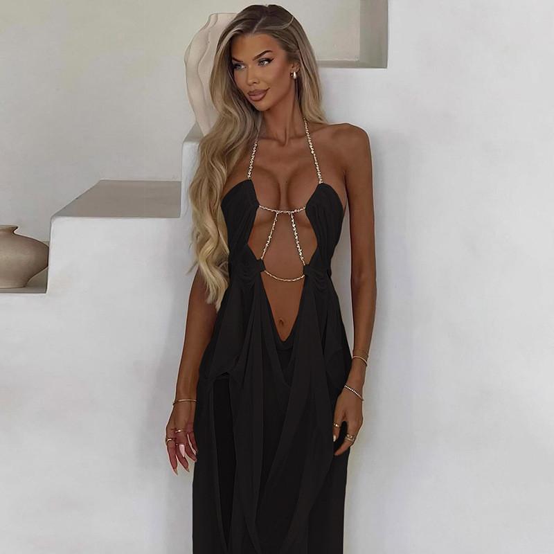 Sexy Sheer Mesh Splicing Dress With High Waist For Beach And Camping Fashion