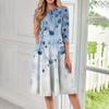 Women's Casual Fashion Round Neck Three Quarter Sleeve Print Midi Dress