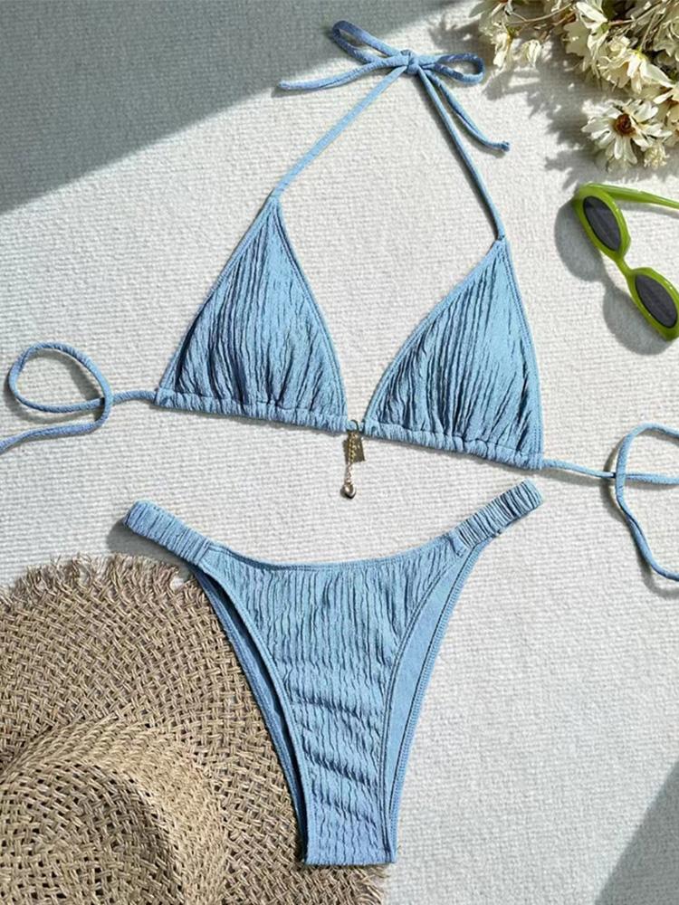 Fashion Sexy Laced Up Bikinis Set Women Split Swimsuit Beach Brazil Bikini 2026 New All Season Backless Bikinis 2 Piece Set