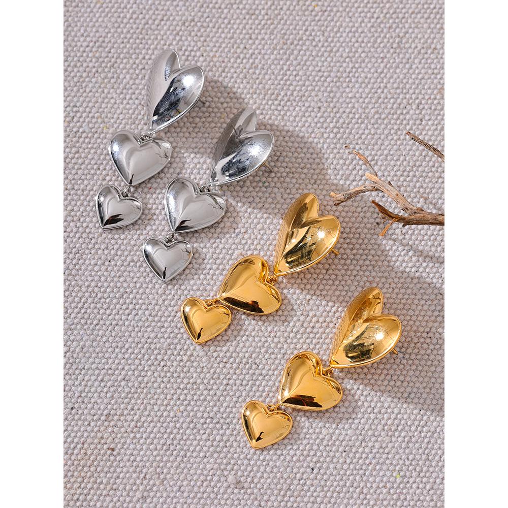 Yhpup Stainless Steel Heart Love Long Hanging Drop Earrings Women Waterproof Attractive Romantic High Quality Jewelry Gift