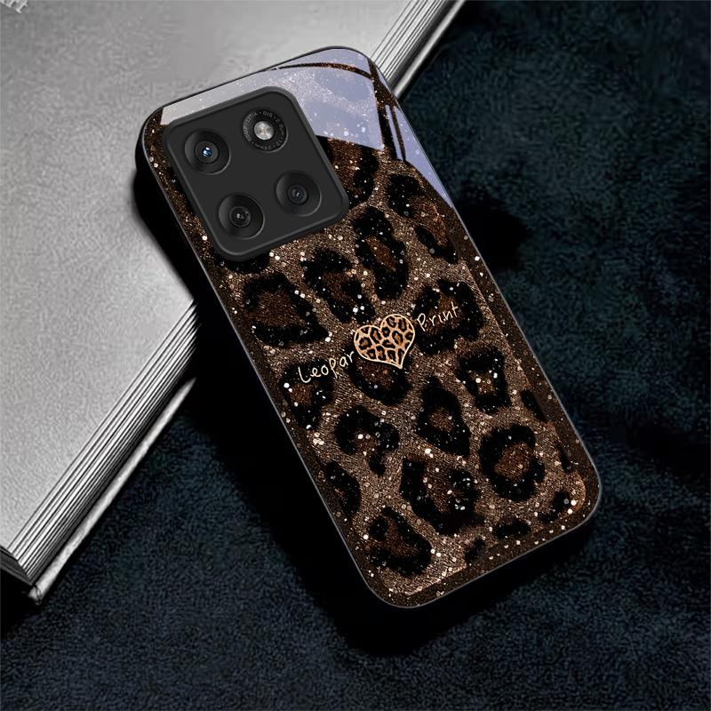 Leopard Print Love Black Glass Phone Case For Motorola Moto Edge 70 60 Fusion 50 Ultra 40Neo 30 Pro 20Lite 60s 50 Neo Back Cover