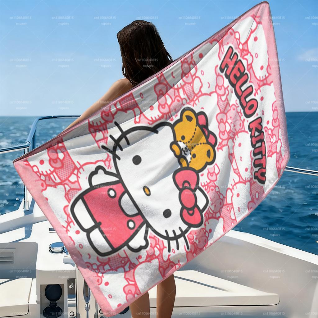 Cute Hello Kitty Microfiber Beach Towel Quick Dry Absorbent for Pool Travel BatCute Hello Kitty Beach Towel Soft Microfiberhroom