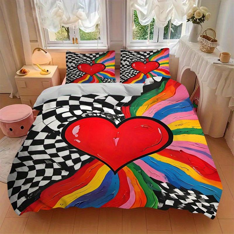 3pcs Heartbeat Bedding Set, Breathable and Soft, Suitable for All Seasons, Ideal for Home Use, Suitable for Bedroom Decor 21133