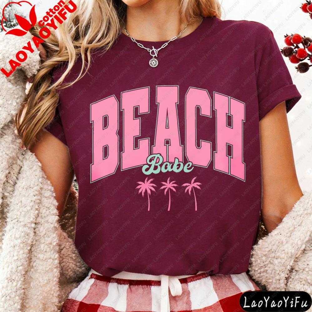 Beach Babe Palm Tree Women TShirt Cotton Summer Vacation Clothes Short Sleeve Casual Fashion Top for Vacation Gift Women Clothes