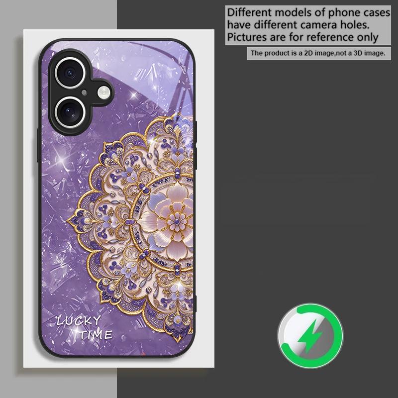 Fragrant Golden Mandala suitable for iPhone 17 Pro Max 16E 15 Pro 14 13 Plus 12 mini 11 XR Xs 7 8 16 Air black Glass Phone Case
